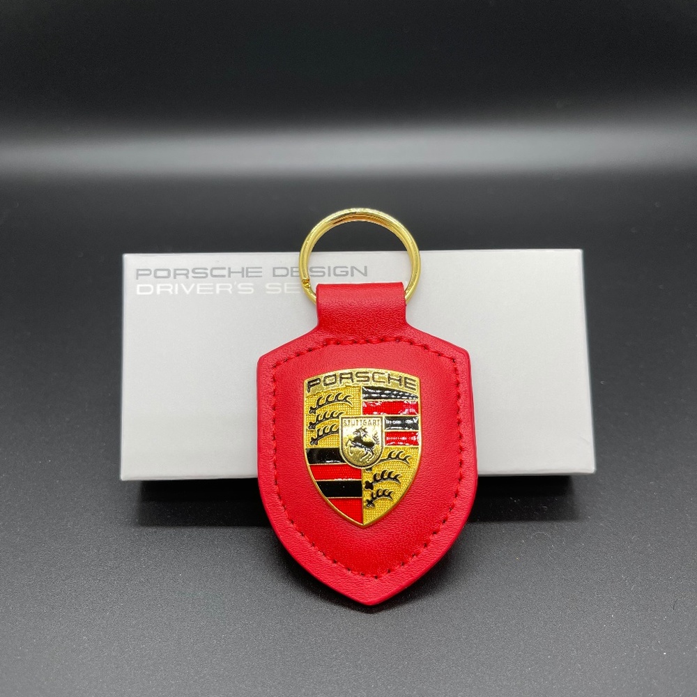 PORSCHE Leather KeyFob Keyring Keychain in RED new with box